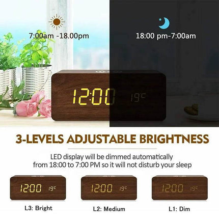 Wireless Wooden Digital LED Alarm Clock - Alarm Clock - Niditon - Mad Fly Essentials