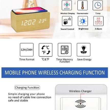 Wireless Wooden Digital LED Alarm Clock - Alarm Clock - Niditon - Mad Fly Essentials