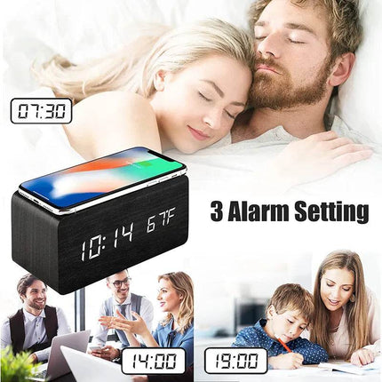 Wireless Wooden Digital LED Alarm Clock - Alarm Clock - Niditon - Mad Fly Essentials