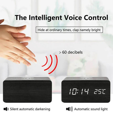 Wireless Wooden Digital LED Alarm Clock - Alarm Clock - Niditon - Mad Fly Essentials