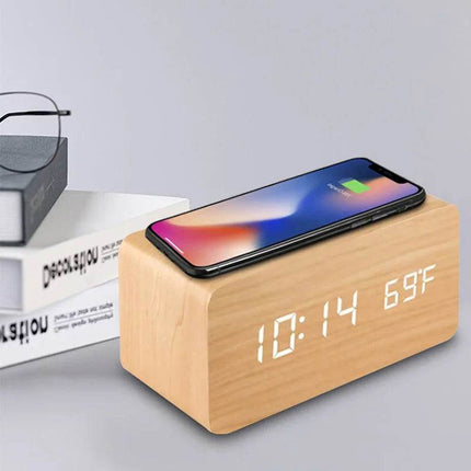 Wireless Wooden Digital LED Alarm Clock - Alarm Clock - Niditon - Mad Fly Essentials