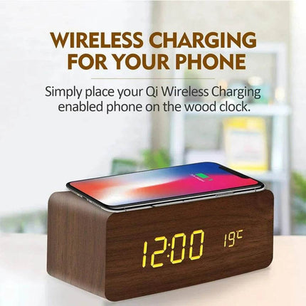 Wireless Wooden Digital LED Alarm Clock - Alarm Clock - Niditon - Mad Fly Essentials