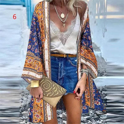 Woman Retro Bohemian Swimsuit Cardigan Outerwear - Outerwear - BOXDAQ - Mad Fly Essentials