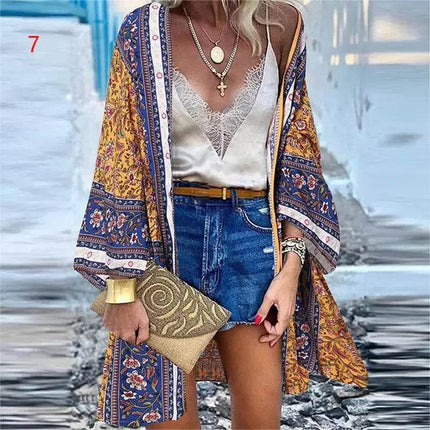 Woman Retro Bohemian Swimsuit Cardigan Outerwear - Outerwear - BOXDAQ - Mad Fly Essentials