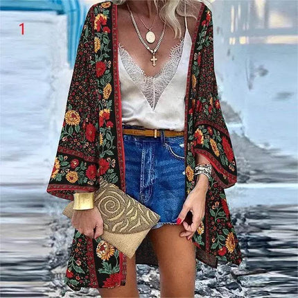 Woman Retro Bohemian Swimsuit Cardigan Outerwear - Outerwear - BOXDAQ - Mad Fly Essentials
