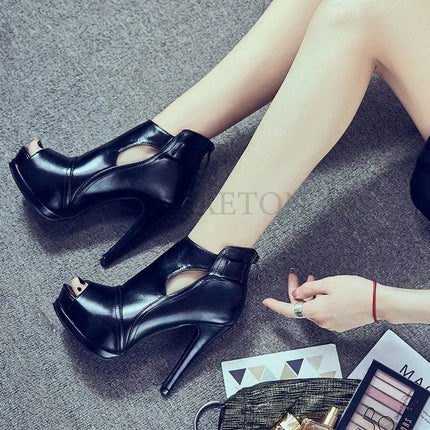 Women 11cm Breathable Black Office High Heels - High Heels - LUXXETON - Mad Fly Essentials