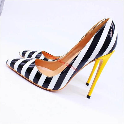 Women 12cm Yellow Zebra Striped Pump High Heels - High Heels - Wetkiss - Mad Fly Essentials