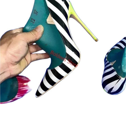 Women 12cm Yellow Zebra Striped Pump High Heels - High Heels - Wetkiss - Mad Fly Essentials