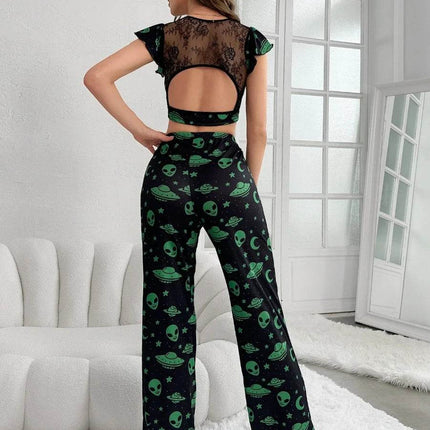 Women 2pc Alien Lace Pajama Sleepwear Set - Sleepwear Set - Gelvishi - Mad Fly Essentials