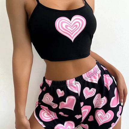 Women 2pc Hearts Summer Sleepwear Pajama Set - Pajama Set - Animal Unicorn - Mad Fly Essentials