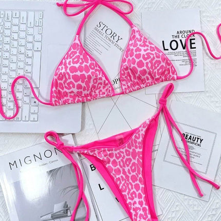 Women 2pc Lace Leopard Micro Bikini Set - Bikini Set - Seenimoe - Mad Fly Essentials