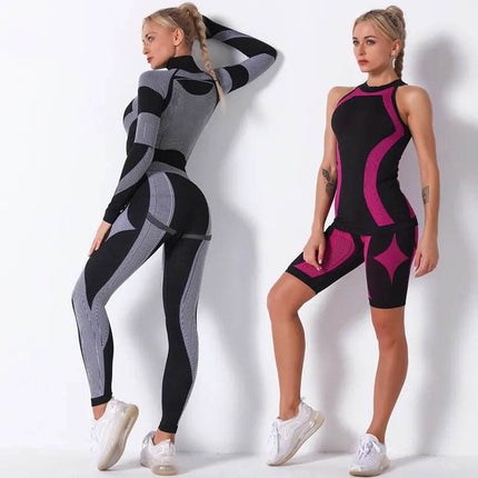 Women 2pcs Seamless Short Activewear Set - Activewear Set - BlackArachnia - Mad Fly Essentials