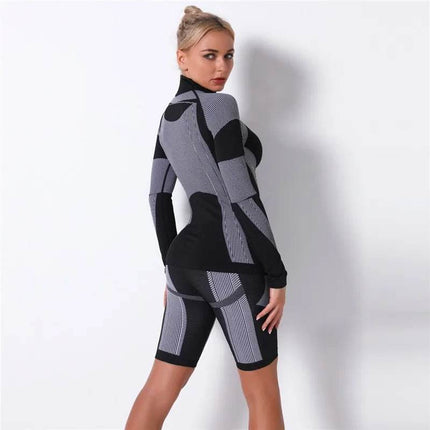 Women 2pcs Seamless Short Activewear Set - Activewear Set - BlackArachnia - Mad Fly Essentials