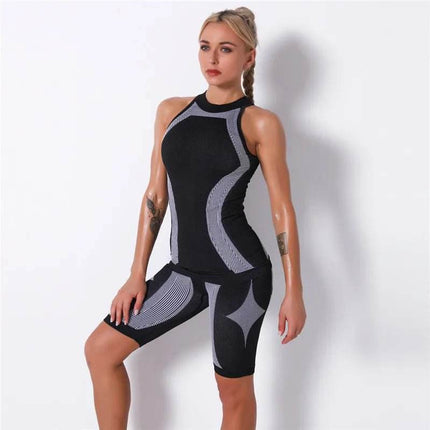 Women 2pcs Seamless Short Activewear Set - Activewear Set - BlackArachnia - Mad Fly Essentials