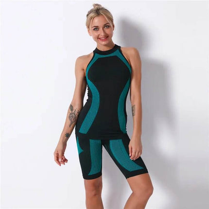 Women 2pcs Seamless Short Activewear Set - Activewear Set - BlackArachnia - Mad Fly Essentials