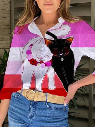 Women 3D Cat Button Down Animal Shirt - Mad Fly Essentials