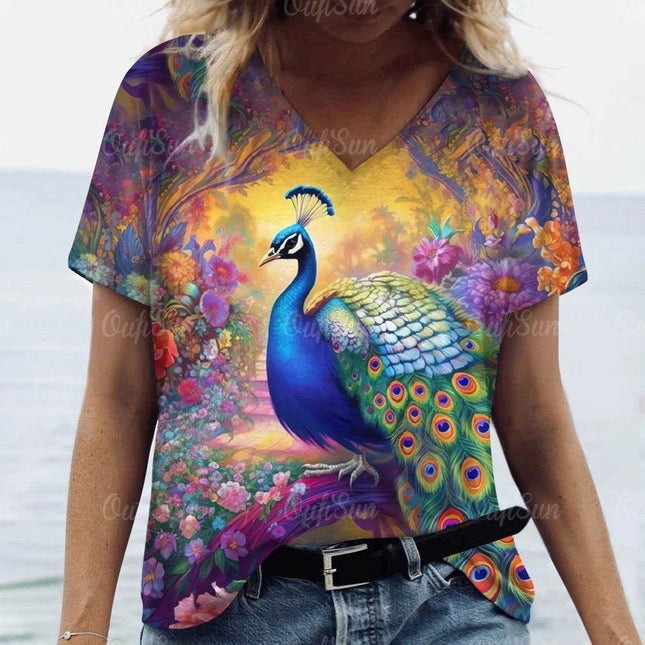Women 3D Fashion Peacock Animal Summer Shirt - Shirt - Animal Unicorn - Mad Fly Essentials