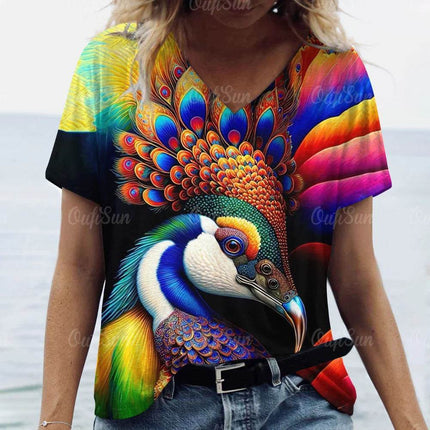 Women 3D Fashion Peacock Animal Summer Shirt - Shirt - Animal Unicorn - Mad Fly Essentials
