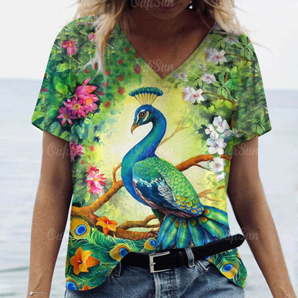 Women 3D Fashion Peacock Animal Summer Shirt - Shirt - Animal Unicorn - Mad Fly Essentials