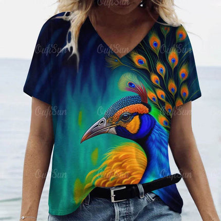 Women 3D Fashion Peacock Animal Summer Shirt - Shirt - Animal Unicorn - Mad Fly Essentials