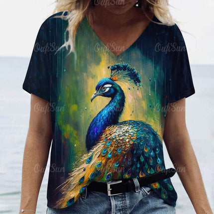 Women 3D Fashion Peacock Animal Summer Shirt - Shirt - Animal Unicorn - Mad Fly Essentials