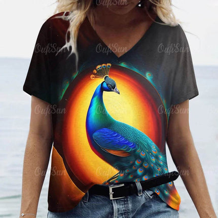 Women 3D Fashion Peacock Animal Summer Shirt - Shirt - Animal Unicorn - Mad Fly Essentials