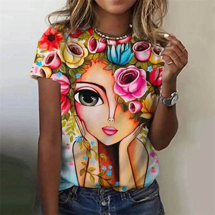 Women 3D Floral Medieval Short Summer Shirts - Mad Fly Essentials