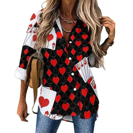 Women 3D Poker Party Cards Office Blouse - Mad Fly Essentials
