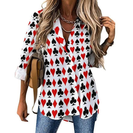 Women 3D Poker Party Cards Office Blouse - Mad Fly Essentials