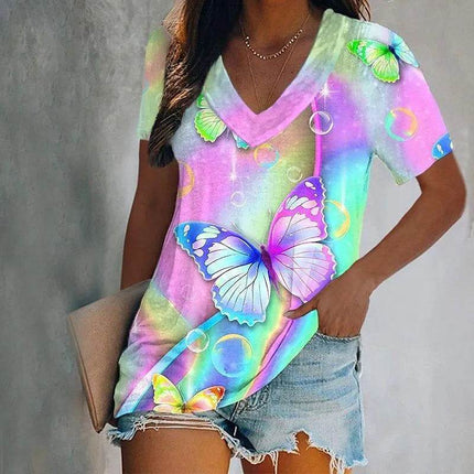 Women 3D Short Butterfly Gradient Summer Shirt - Shirt - Boho Girl - Mad Fly Essentials