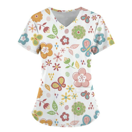 Women 3D Short Floral Daisy Nursing Scrub - Nursing Scrub - PIERESA - Mad Fly Essentials