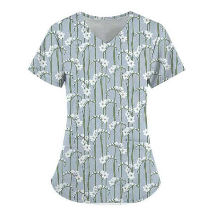 Women 3D Short Floral Daisy Nursing Scrubs - Mad Fly Essentials