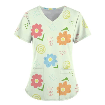 Women 3D Short Floral Daisy Nursing Scrub - Nursing Scrub - PIERESA - Mad Fly Essentials