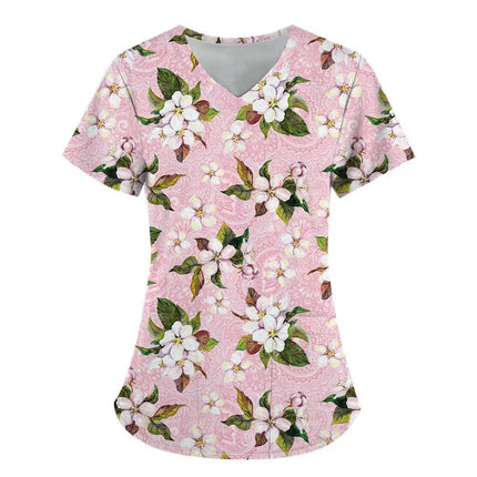 Women 3D Short Floral Daisy Nursing Scrub - Nursing Scrub - PIERESA - Mad Fly Essentials