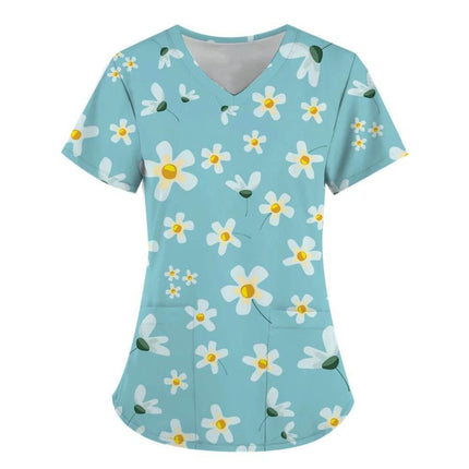 Women 3D Short Floral Daisy Nursing Scrub - Nursing Scrub - PIERESA - Mad Fly Essentials