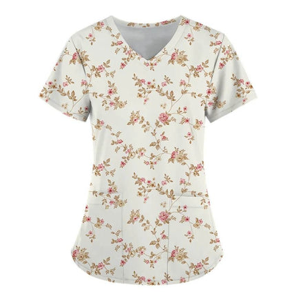 Women 3D Short Floral Daisy Nursing Scrub - Nursing Scrub - PIERESA - Mad Fly Essentials