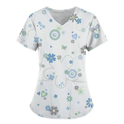 Women 3D Short Floral Daisy Nursing Scrubs - Mad Fly Essentials