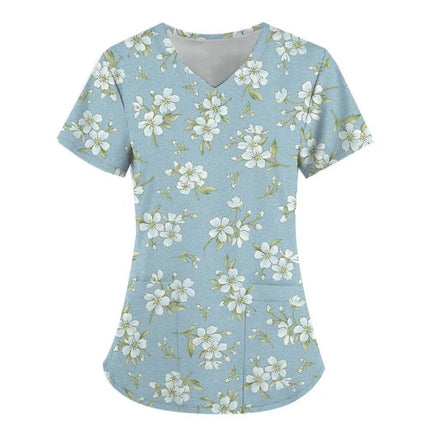 Women 3D Short Floral Daisy Nursing Scrub - Nursing Scrub - PIERESA - Mad Fly Essentials