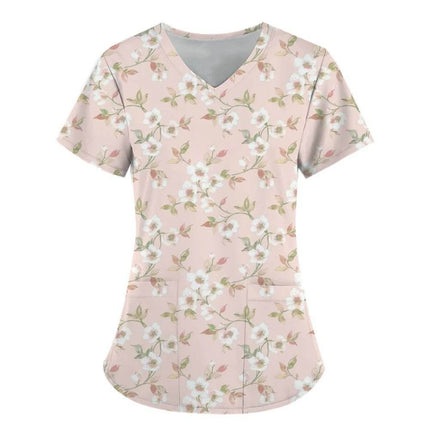 Women 3D Short Floral Daisy Nursing Scrub - Nursing Scrub - PIERESA - Mad Fly Essentials