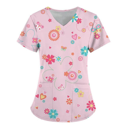 Women 3D Short Floral Daisy Nursing Scrub - Mad Fly Essentials