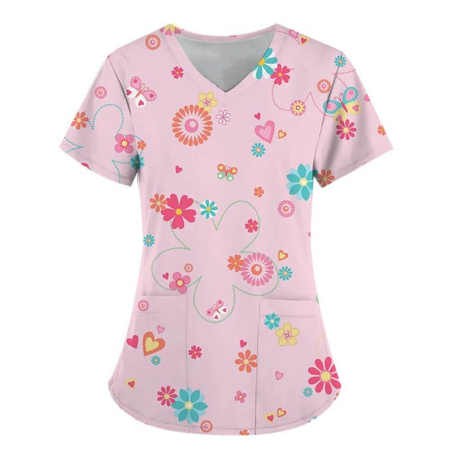Women 3D Short Floral Daisy Nursing Scrub - Mad Fly Essentials
