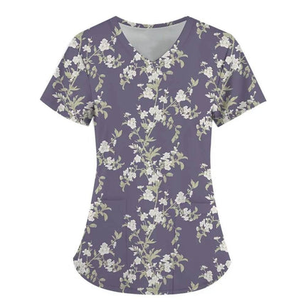 Women 3D Short Floral Daisy Nursing Scrub - Nursing Scrub - PIERESA - Mad Fly Essentials
