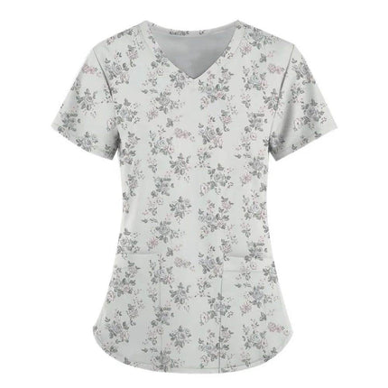 Women 3D Short Floral Daisy Nursing Scrub - Nursing Scrub - PIERESA - Mad Fly Essentials