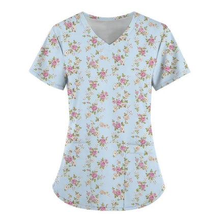 Women 3D Short Floral Daisy Nursing Scrub - Nursing Scrub - PIERESA - Mad Fly Essentials