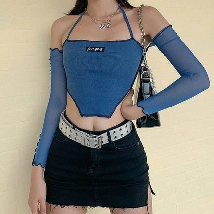 Women 90s Fashion Halter Long Crop Top - Crop Top - Emotional Hearts - Mad Fly Essentials