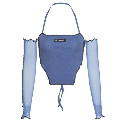 Women 90s Fashion Halter Long Crop Top - Crop Top - Emotional Hearts - Mad Fly Essentials