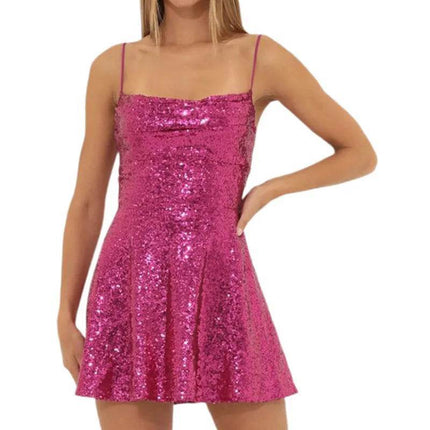 Women 90s Lace Sequin Mini Party A - Line Dress - A - Line Dress - Allneon - Mad Fly Essentials