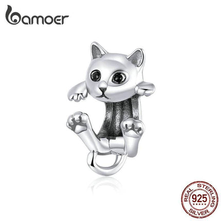Women 925 Sterling Silver Cat Animal Bead Charm Pendant - Women Accessories - Bamoer - Mad Fly Essentials