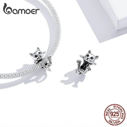 Women 925 Sterling Silver Cat Animal Bead Charm Pendant - Women Accessories - Bamoer - Mad Fly Essentials
