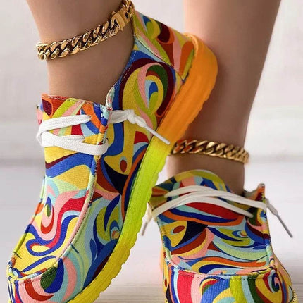 Women Abstract Rainbow Lace Canvas Sneakers - Sneakers - Animal Unicorn - Mad Fly Essentials